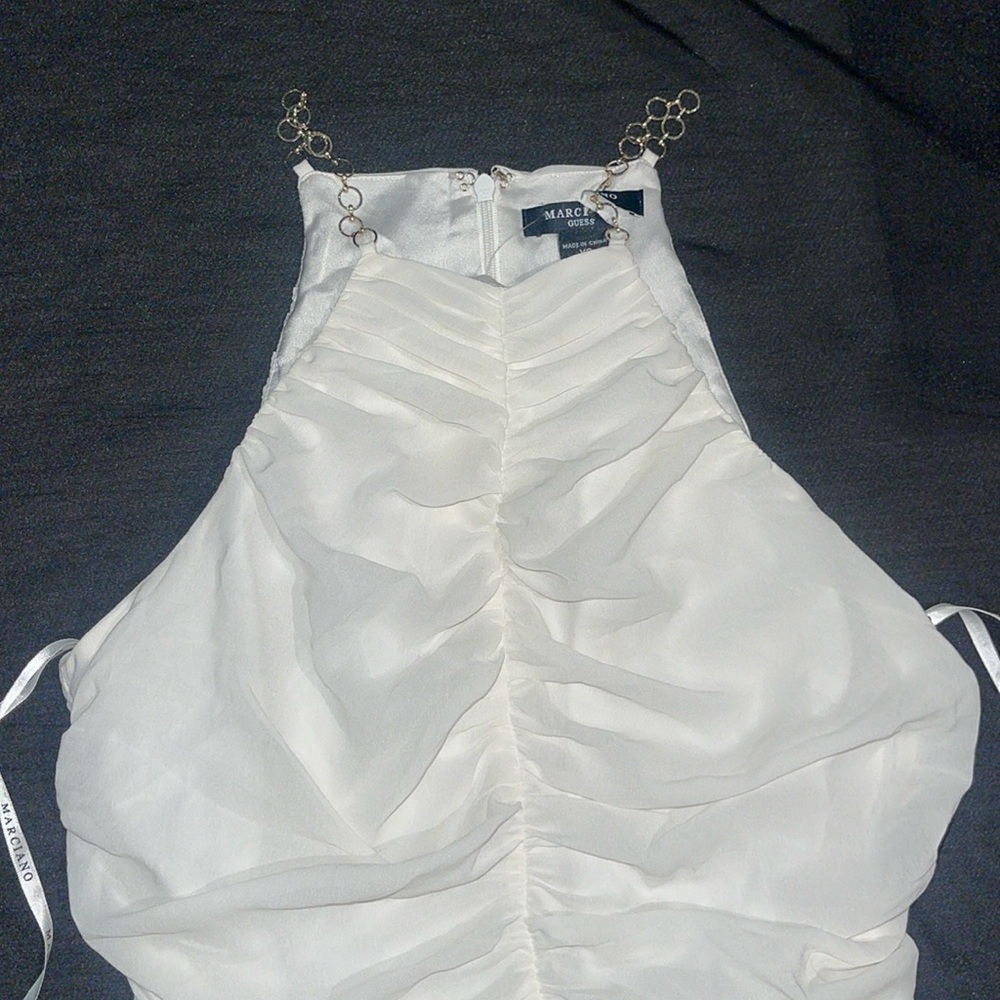New Guess Marciano Chiffon Bodysuit Ruching Chain Strap 0 XS